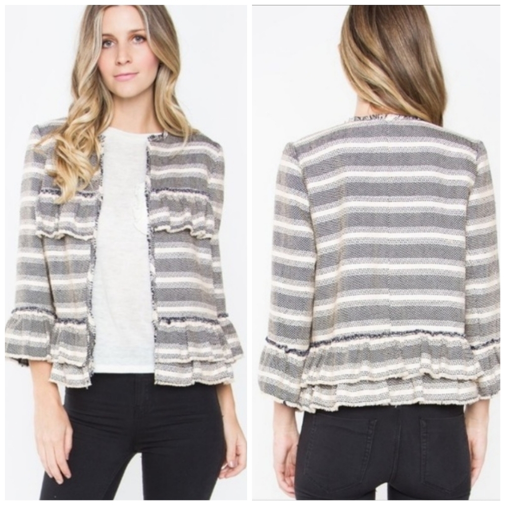 SUGAR + Lips Woven Ruffle Blazer Size XS